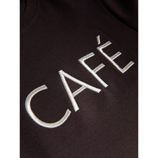 Reserved - T-shirt z haftem - ciemnobrązowy Reserved XS Reserved