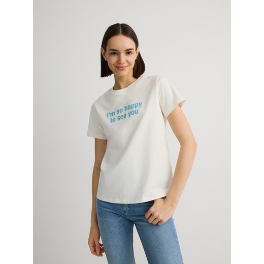 Reserved - T-shirt z nadrukiem - złamana biel Reserved S Reserved