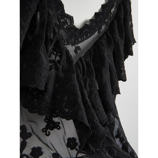 Reserved - Bluzka z falbanami - czarny Reserved M Reserved