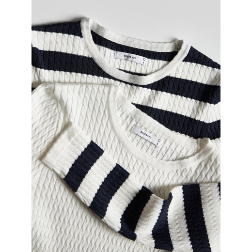 Bluzka damska Reserved biała z poliamidu z długimi rękawami z okrągłym dekoltem 