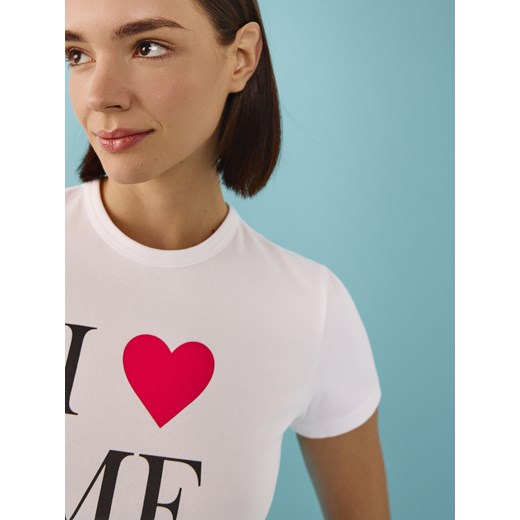 Reserved - T-shirt regular z nadrukiem - biały Reserved XS Reserved