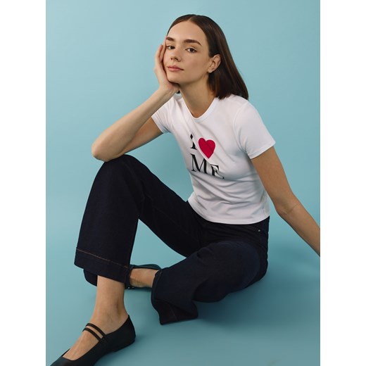 Reserved - T-shirt regular z nadrukiem - biały Reserved XL Reserved