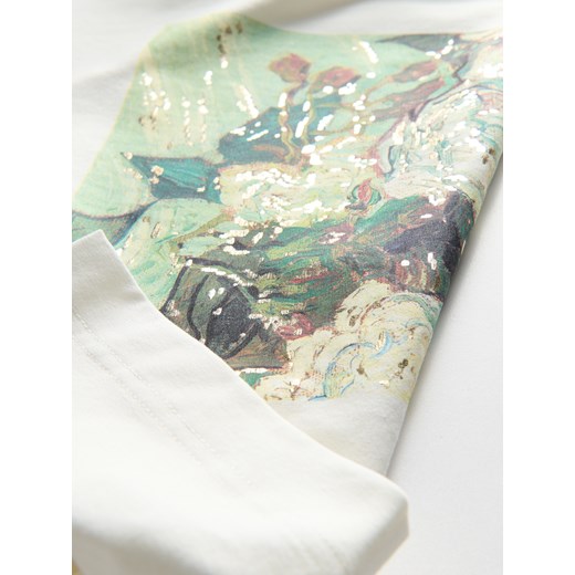 Reserved - Bawełniany t-shirt z nadrukiem - złamana biel Reserved M Reserved