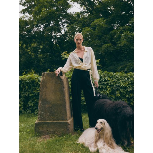 Reserved - Lniane spodnie z wysokim stanem - czarny Reserved S Reserved promocja