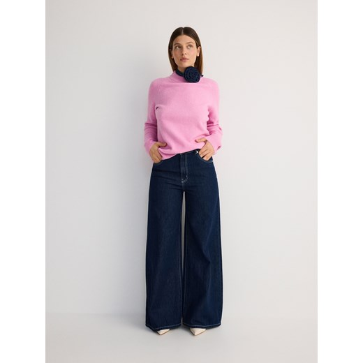 Reserved - Jeansy wide leg z odpinaną broszką - granatowy ze sklepu Reserved w kategorii Jeansy damskie - zdjęcie 178318883