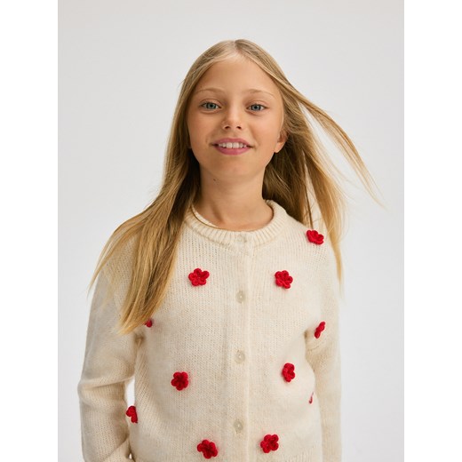 Reserved - Kardigan z kwiatową aplikacją - kremowy ze sklepu Reserved w kategorii Swetry dziewczęce - zdjęcie 178319324
