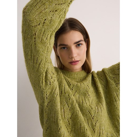 Reserved - Sweter z wełną - oliwkowy Reserved L Reserved okazja