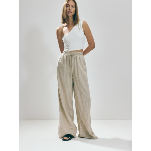 Reserved - Spodnie z wiskozy i lnu - wielobarwny ze sklepu Reserved w kategorii Spodnie damskie - zdjęcie 178322432