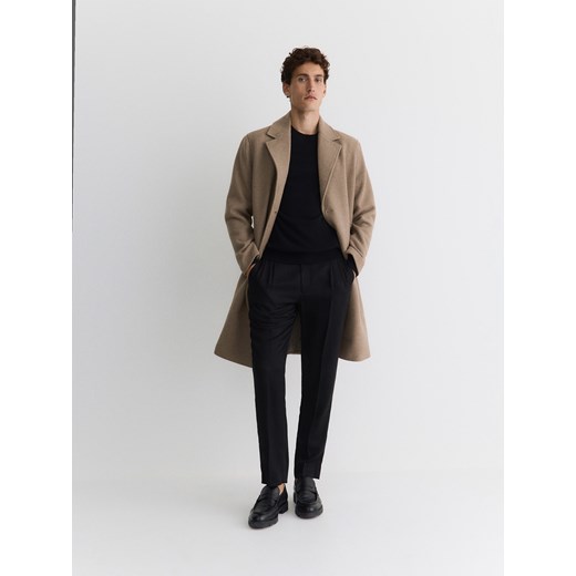Reserved - Płaszcz z wełną - beżowy Reserved L promocyjna cena Reserved