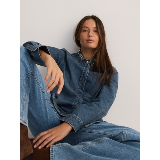 Reserved - Koszula z dekoracyjnym kołnierzem - niebieski Reserved XS Reserved wyprzedaż