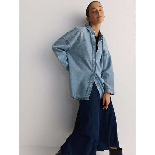Reserved - Jeansowa koszula z aplikacją - niebieski Reserved M Reserved promocja