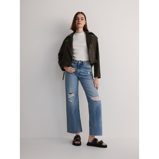 Reserved - Jeansy culotte z przetarciami - niebieski Reserved 34 okazja Reserved