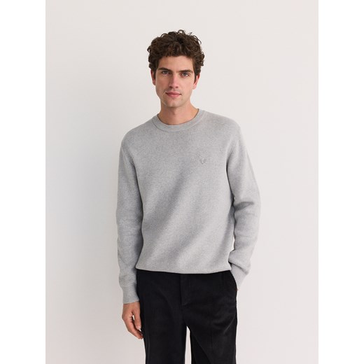 Reserved - Sweter z haftem - jasnoszary Reserved S Reserved