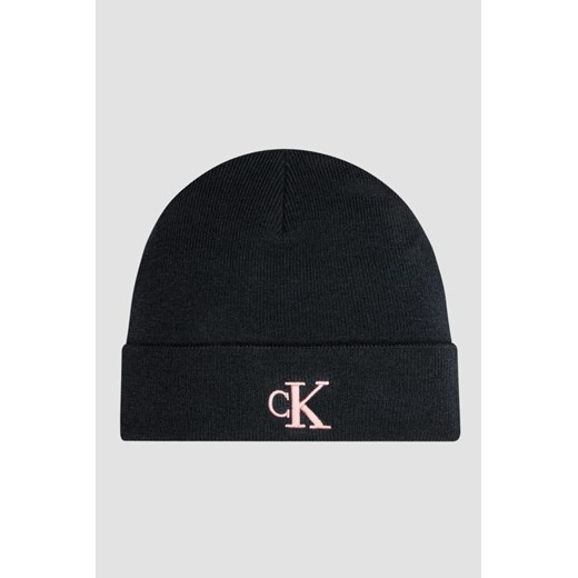 CALVIN KLEIN Czarna damska czapka z różowym logo ze sklepu outfit.pl w kategorii Czapki zimowe damskie - zdjęcie 178330503