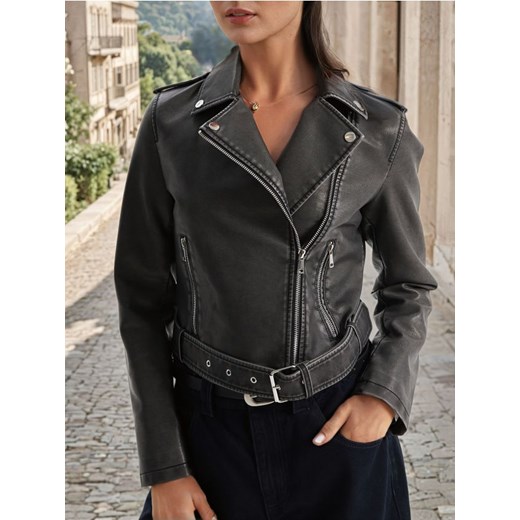 Sinsay - Kurtka biker z paskiem - czarny ze sklepu Sinsay w kategorii Kurtki damskie - zdjęcie 178332982