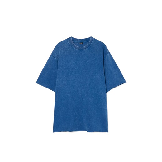 Cropp - Niebieska koszulka z surowym wykończenie - surowy granatowy ze sklepu Cropp w kategorii T-shirty męskie - zdjęcie 178333533