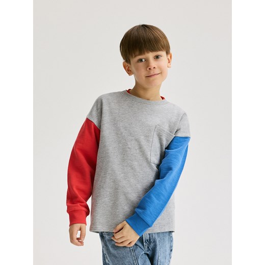 Reserved - Bawełniany longsleeve - jasnoszary ze sklepu Reserved w kategorii T-shirty chłopięce - zdjęcie 178334102