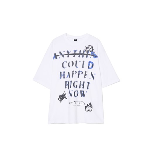 Cropp - Biała koszulka w stylu graffiti - biały ze sklepu Cropp w kategorii T-shirty męskie - zdjęcie 178335162