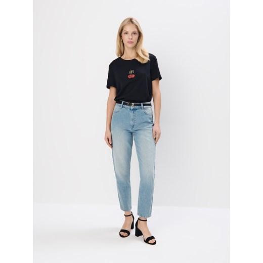 Mohito - Bawełniany t-shirt z ozdobnym detalem - czarny ze sklepu Mohito w kategorii Bluzki damskie - zdjęcie 178336680