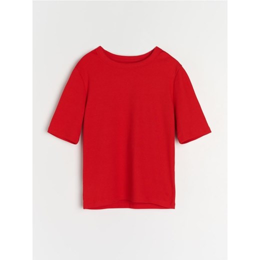 Sinsay - Prążkowana koszulka - czerwony Sinsay XXS Sinsay