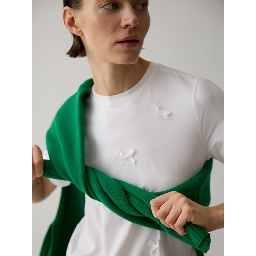 Reserved - T-shirt regular z kokardkami - złamana biel ze sklepu Reserved w kategorii Bluzki damskie - zdjęcie 178339481