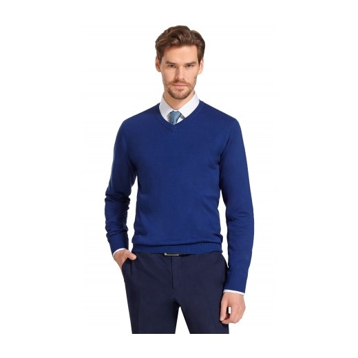 Granatowy v-neck Lambert wolczanka granatowy Swetry męskie wizytowe