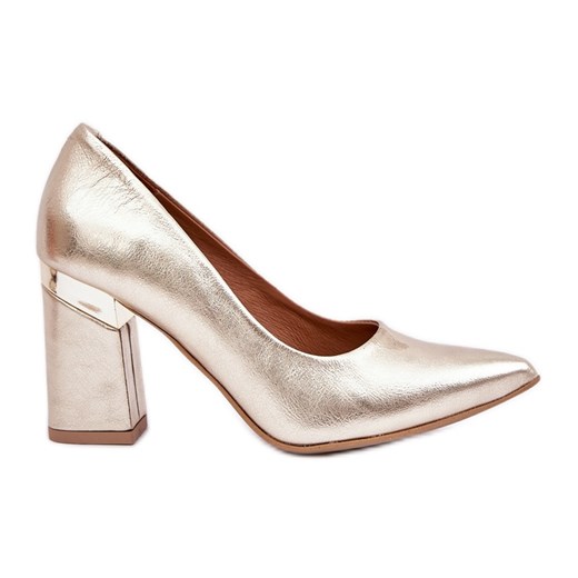 Lewski Shoes Skórzane Czółenka Lewski 3117 Złote Metaliczne złoty ze sklepu ButyModne.pl w kategorii Czółenka - zdjęcie 178346481