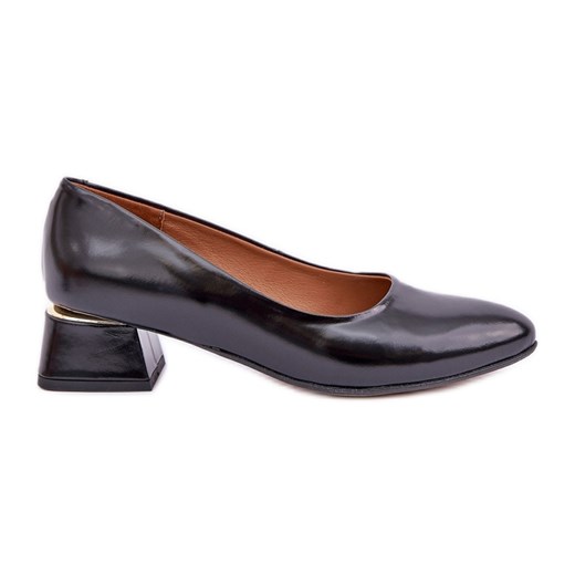 Lewski Shoes Skórzane Czółenka Lewski 3118 Z Połyskiem Czarne ze sklepu ButyModne.pl w kategorii Czółenka - zdjęcie 178346482