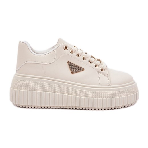 Stylowe Sneakersy Na Masywnej Platformie Jasnobeżowe beżowy ze sklepu ButyModne.pl w kategorii Buty sportowe damskie - zdjęcie 178346514