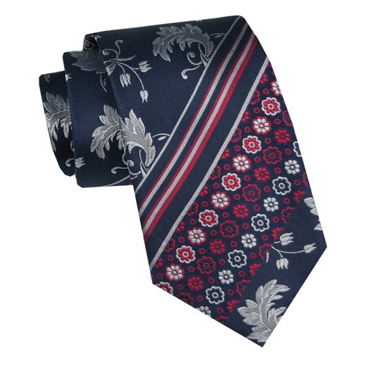 Elegancki i Modny Krawat Jedwabny - Alties - Granat z Akcentami Czerwieni KRALTSJ0014 ze sklepu JegoSzafa.pl w kategorii Krawaty - zdjęcie 178348930