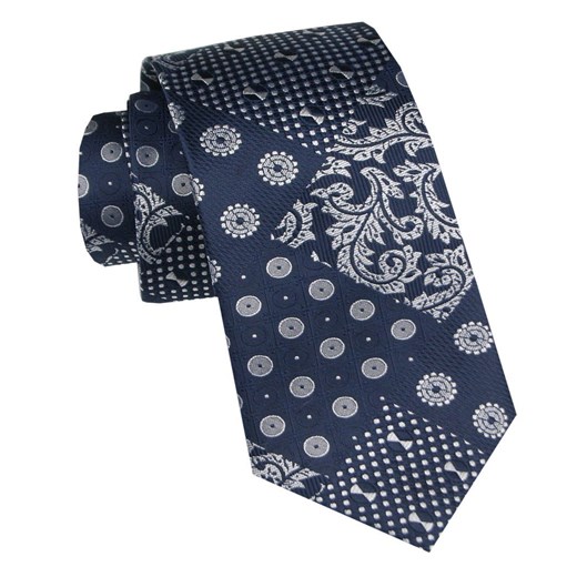Elegancki i Modny Krawat Jedwabny - Alties - Granat z Mixem Wzorów KRALTSJ0013 ze sklepu JegoSzafa.pl w kategorii Krawaty - zdjęcie 178348932