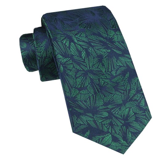 Elegancki i Modny Krawat Jedwabny - Alties - Granat z Zielonym Motywem Kwiatowym KRALTSJ0005 ze sklepu JegoSzafa.pl w kategorii Krawaty - zdjęcie 178348934