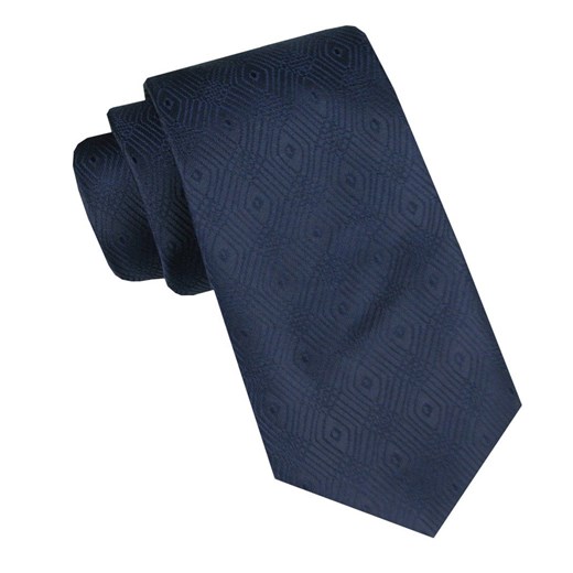 Elegancki i Modny Krawat Jedwabny - Alties - Granatowy, Geometryczna Faktura KRALTSJ0020 ze sklepu JegoSzafa.pl w kategorii Krawaty - zdjęcie 178348942
