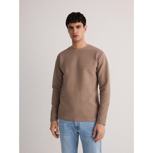 Reserved - Longsleeve regular z dzianiny w prążek - brązowy ze sklepu Reserved w kategorii T-shirty męskie - zdjęcie 178352600