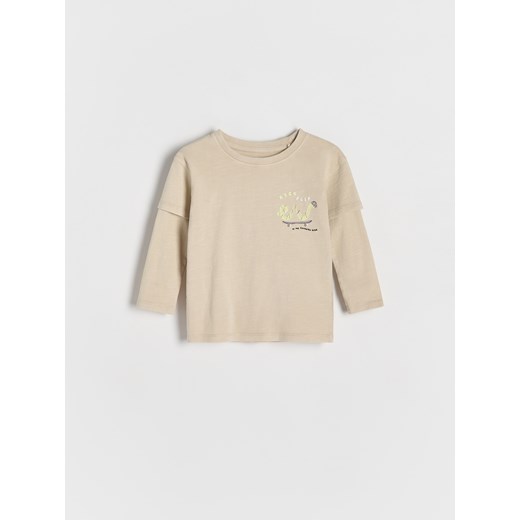 Reserved - Bawełniany longsleeve - beżowy ze sklepu Reserved w kategorii T-shirty chłopięce - zdjęcie 178352654