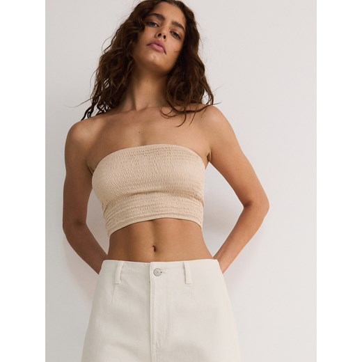 Reserved - Krótki top - beżowy ze sklepu Reserved w kategorii Bluzki damskie - zdjęcie 178353281