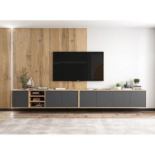 Komplet wiszących szafek rtv dąb wotan + grafit - Foxton 15X Elior One Size Edinos.pl