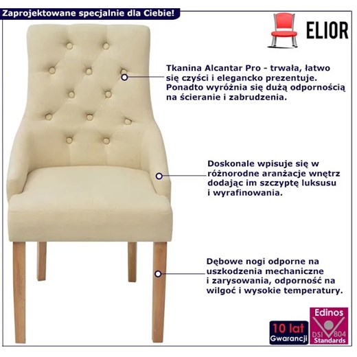 Zestaw 2 kremowych tapicerowanych krzeseł - Baferni Elior One Size Edinos.pl