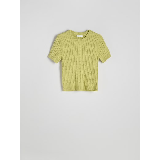 Reserved - Sweter z ozdobnym splotem - zielony Reserved L Reserved