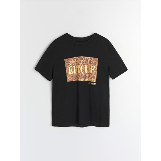 Sinsay - Koszulka z ozdobnym nadrukiem - czarny Sinsay XXS Sinsay