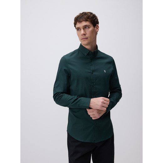 Reserved - Bawełniana koszula slim fit - ciemnozielony ze sklepu Reserved w kategorii Koszule męskie - zdjęcie 178360250