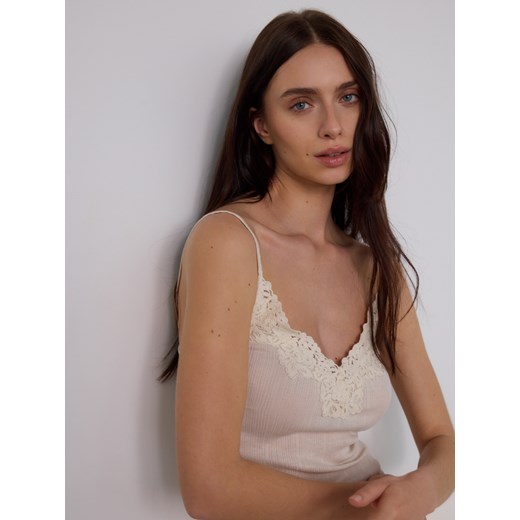 Reserved - Koszula nocna z koronką - beżowy Reserved M Reserved