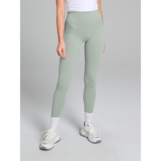 Sinsay - Legginsy high waist w prążek - zielony Sinsay L Sinsay