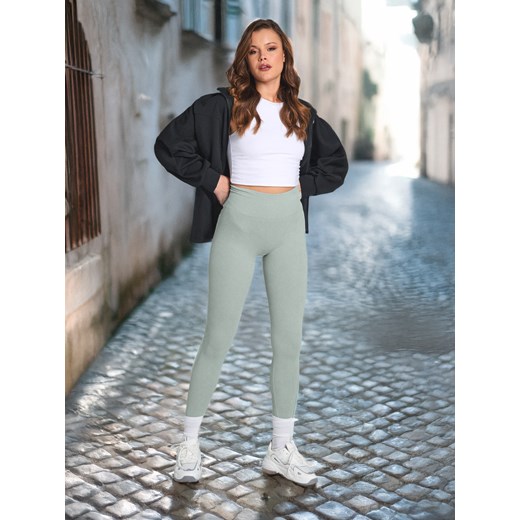 Sinsay - Legginsy high waist w prążek - zielony Sinsay L Sinsay