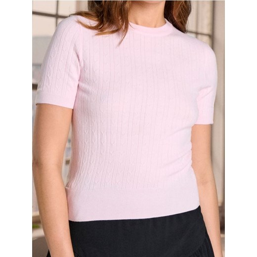 Sinsay - Dzianinowy sweter z krótkim rękawem - różowy ze sklepu Sinsay w kategorii Swetry damskie - zdjęcie 178371693