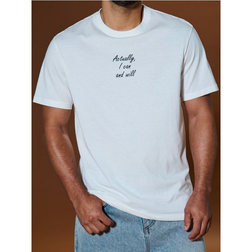 Sinsay - Koszulka z napisem - kremowy ze sklepu Sinsay w kategorii T-shirty męskie - zdjęcie 178371754