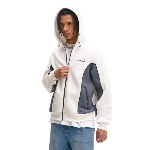 Cropp - Luźna rozpinana bluza z kapturem - kremowy ze sklepu Cropp w kategorii Bluzy męskie - zdjęcie 178373953