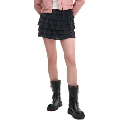 Cropp - Czarna spódnica mini z falbanami - czarny ze sklepu Cropp w kategorii Spódnice - zdjęcie 178374003