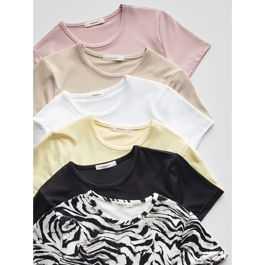 Reserved - Gładki t-shirt z poliamidu - pastelowy róż Reserved M Reserved