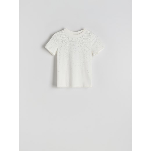 Reserved - Bawełniany t-shirt z aplikacjami - biały Reserved M Reserved